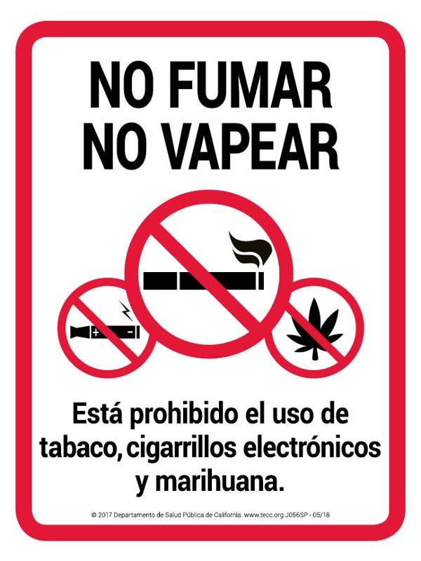 Spanish No Smoking and No Vaping sign for property managers to download
